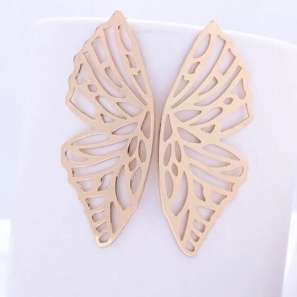 Gold Butterfly Wing Earrings - Picture 3 of 4